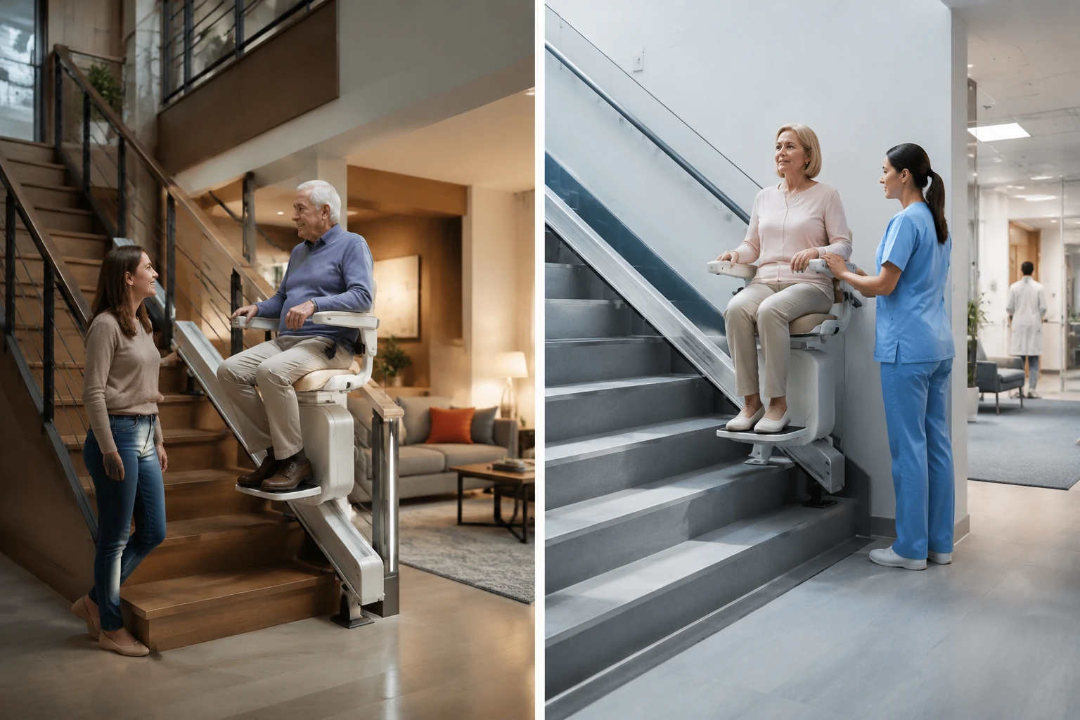 Straight stair lift applications in homes and public spaces